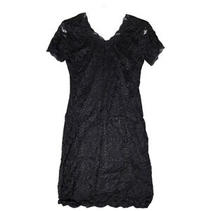 Maurices Black Floral Lace Bodycon Dress Romantic V Neck Short Sleeve Size S